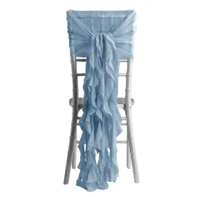 1 Set Dusty Blue Chiffon Hoods With Ruffles Willow Chair Sashes