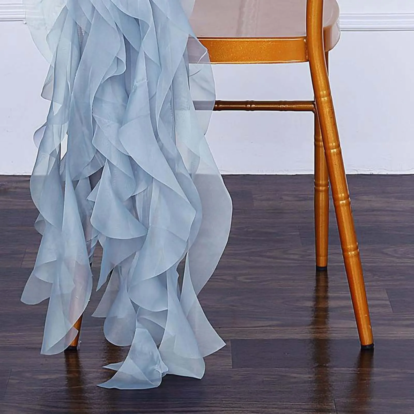 1 Set Dusty Blue Chiffon Hoods With Ruffles Willow Chair Sashes