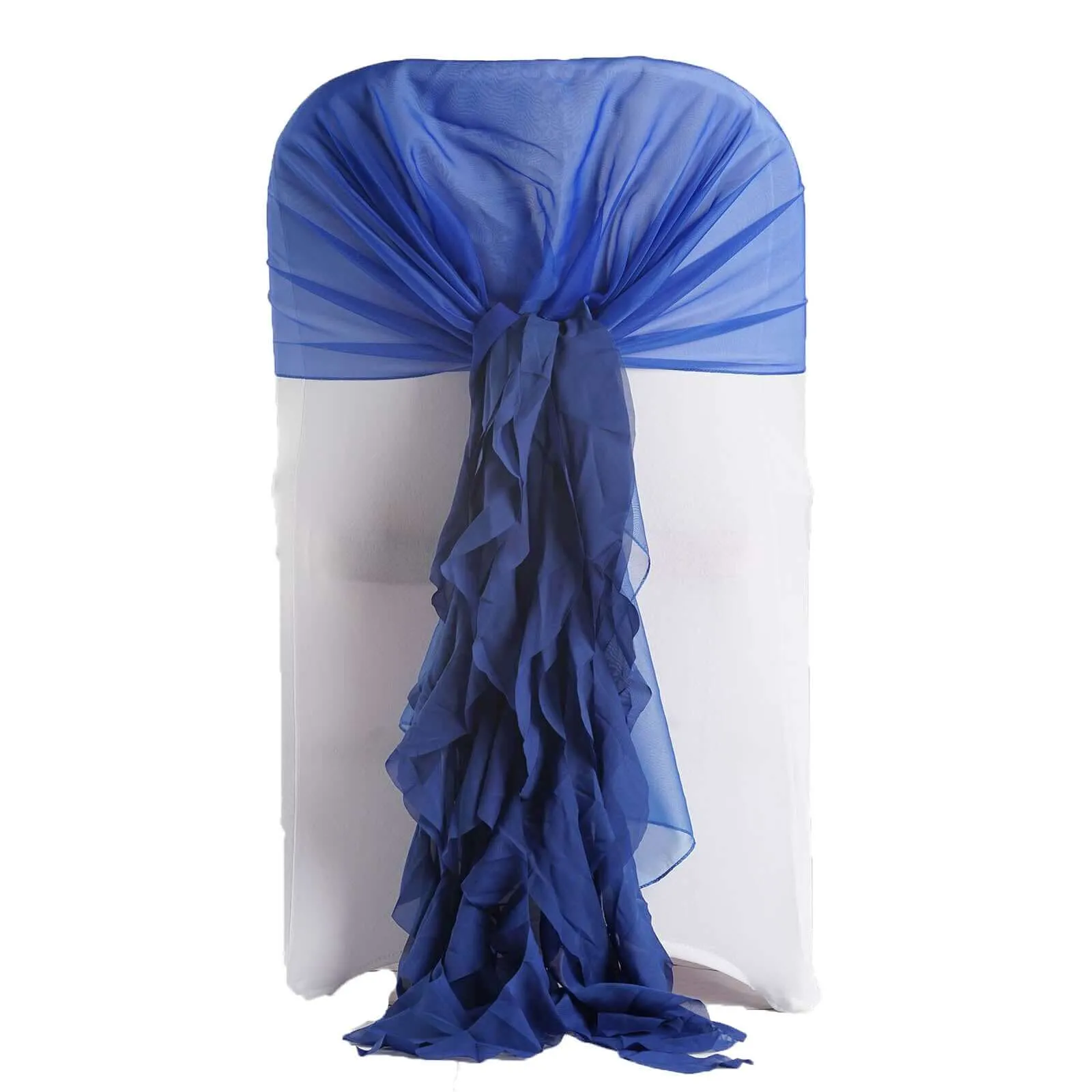 1 Set Royal Blue Chiffon Hoods With Ruffles Willow Chair Sashes