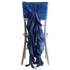 1 Set Royal Blue Chiffon Hoods With Ruffles Willow Chair Sashes