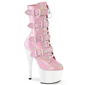 ADORE-1046TT Baby Pink/White Buckle Up Exotic Dancer Boot