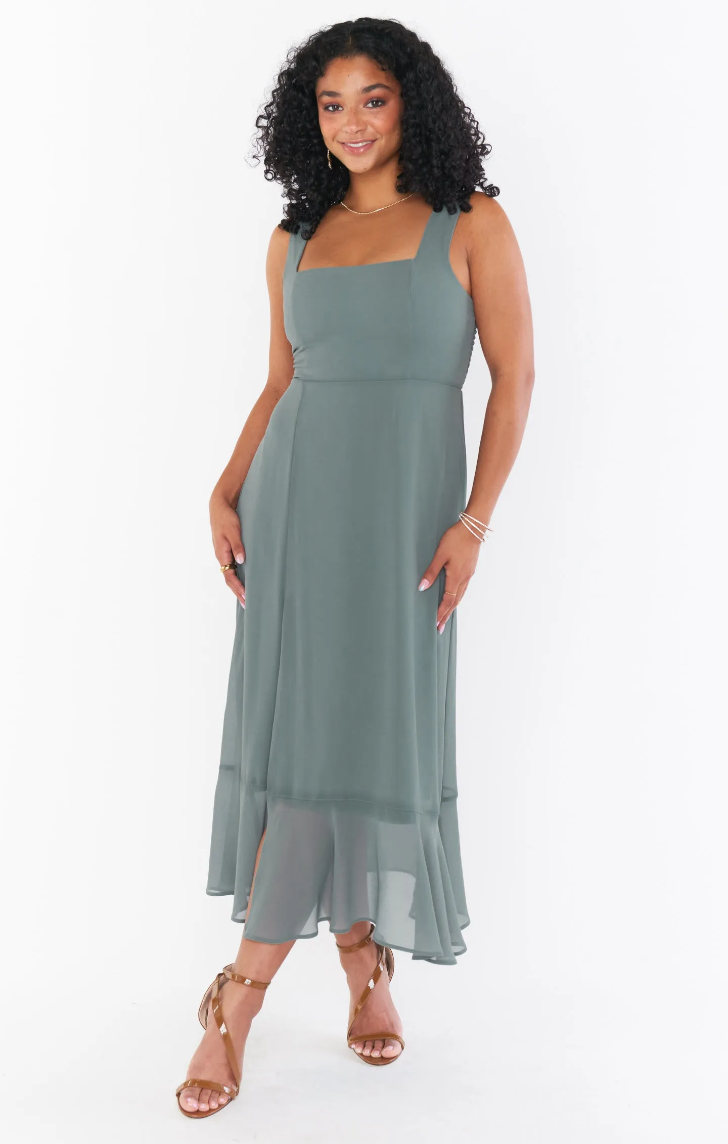 Claire Midi Dress ~ Deep Sage Chiffon