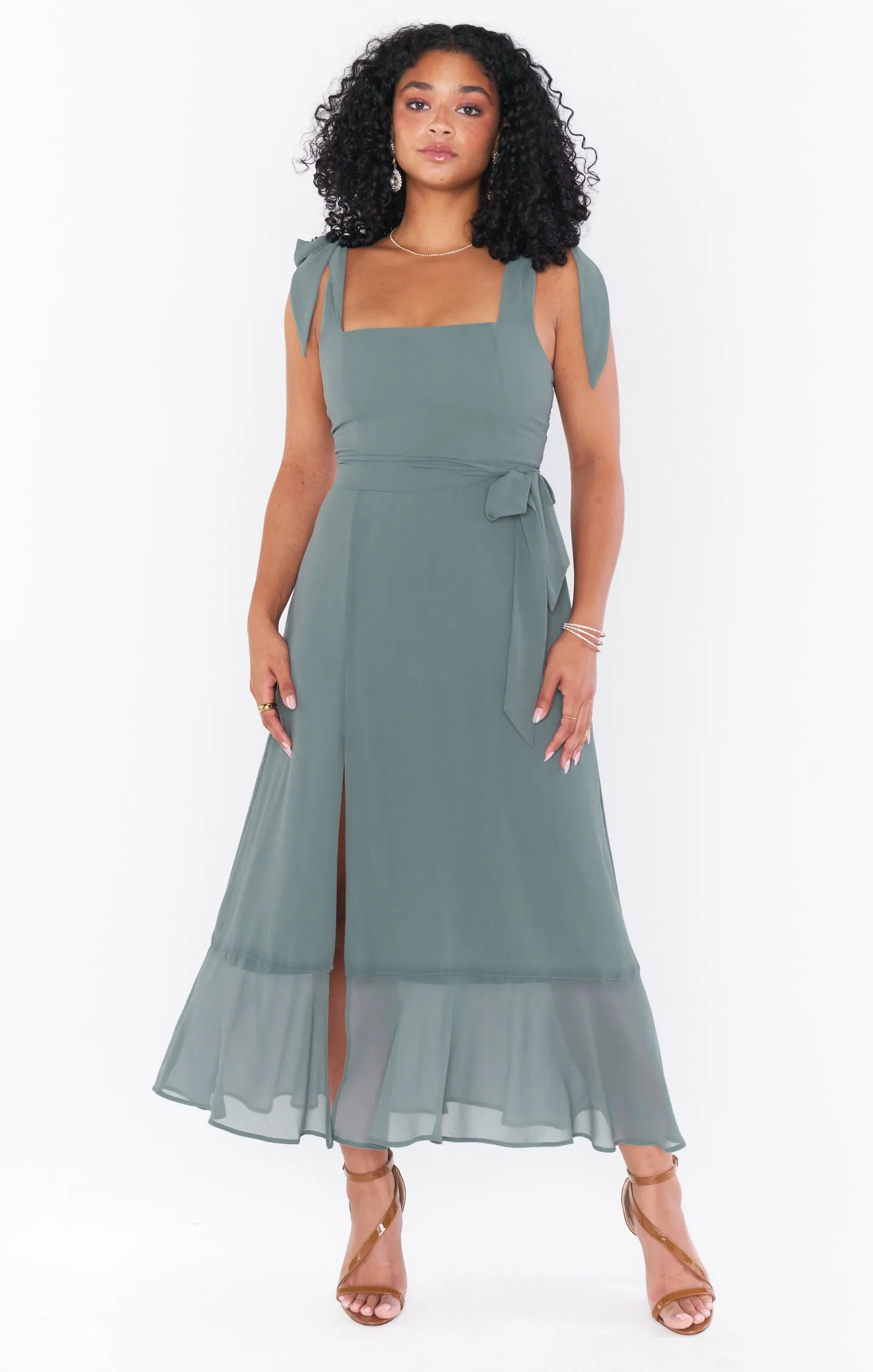 Claire Midi Dress ~ Deep Sage Chiffon