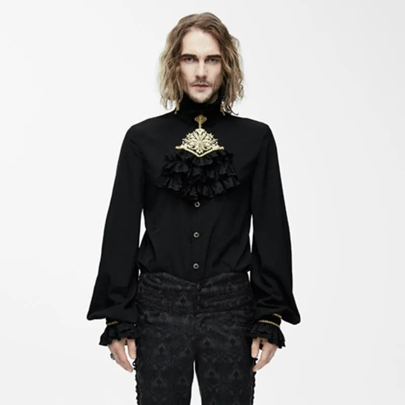 Men's Goth Dress Shirt With Ornamental Jabot