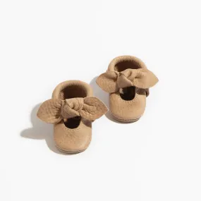 Newborn Weathered Brown Knotted Bow Baby Shoe