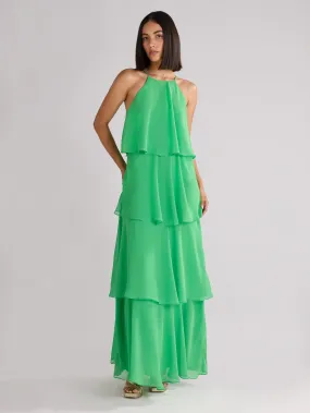 Petite Savannah Green Chiffon Tiered Maxi Dress