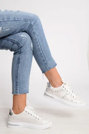 White Studded Lace Up Trainers - Ada